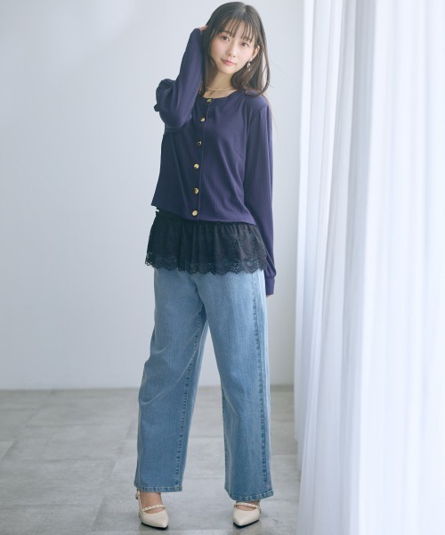 marun（マルン）の「＜大きいサイズ＞ノーカラーゴールドボタンカーディガン marun（カーディガン/ボレロ・レディース・ピンク/ネイビー・4L/3L/LL/L/5L）」の3枚目の写真