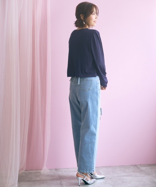 marun（マルン）の「＜大きいサイズ＞ノーカラーゴールドボタンカーディガン marun（カーディガン/ボレロ・レディース・ピンク/ネイビー・4L/3L/LL/L/5L）」の5枚目の写真