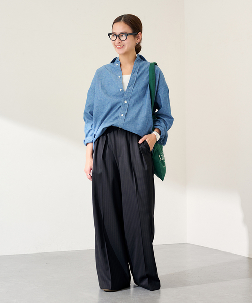 FRAMeWORK（フレームワーク）の「TWストライプワイドパンツ（スラックス・レディース・チャコールグレー/ネイビー・36/38）」の16枚目の写真