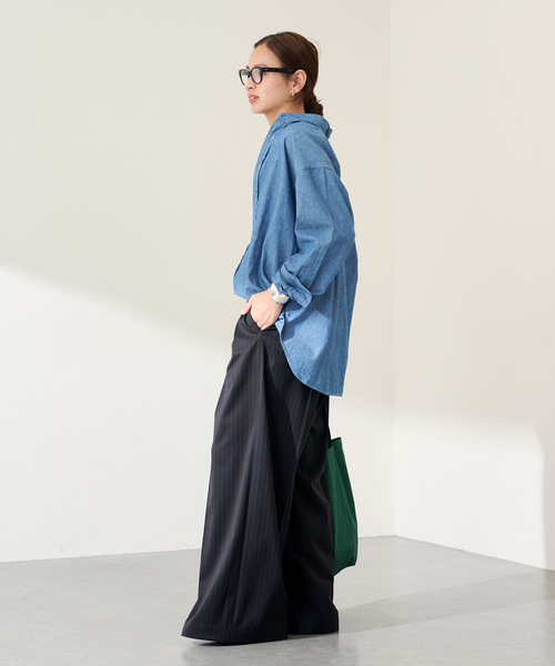 FRAMeWORK（フレームワーク）の「TWストライプワイドパンツ（スラックス・レディース・チャコールグレー/ネイビー・36/38）」の17枚目の写真