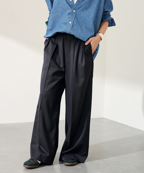 FRAMeWORK（フレームワーク）の「TWストライプワイドパンツ（スラックス・レディース・チャコールグレー/ネイビー・36/38）」の21枚目の写真