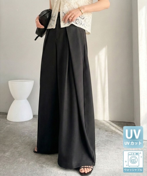 Classical Evon（クラシカルエヴォン）の「【Classical Evon】【UVカット＆ウォッシャブル機能付き】こなれ感漂う洗練シルエット。ダブルタックワイドスラックス（スラックス・レディース・ブラック/ブラウン/グレー系・X-LARGE/SMALL/MEDIUM/LARGE）」の14枚目の写真