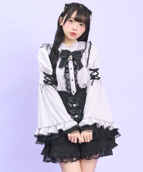 Secret Honey(シークレットハニー)の「フレア袖スタンドカラーブラウス(シャツ/ブラウス・レディース・オフホワイト/グレー/ブラック・MEDIUM)」の3枚目の写真