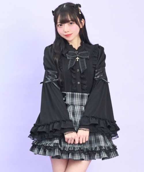 Secret Honey(シークレットハニー)の「フレア袖スタンドカラーブラウス(シャツ/ブラウス・レディース・オフホワイト/グレー/ブラック・MEDIUM)」の2枚目の写真