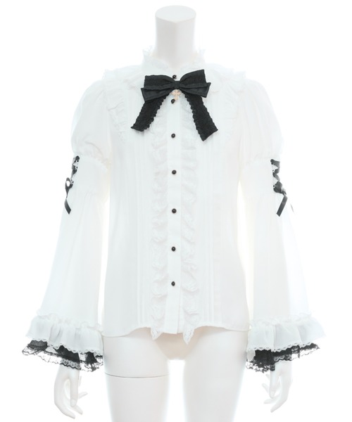 Secret Honey(シークレットハニー)の「フレア袖スタンドカラーブラウス(シャツ/ブラウス・レディース・ブラック/オフホワイト/グレー・MEDIUM)」の10枚目の写真