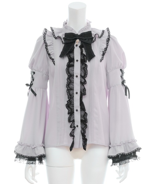 Secret Honey(シークレットハニー)の「フレア袖スタンドカラーブラウス(シャツ/ブラウス・レディース・ブラック/オフホワイト/グレー・MEDIUM)」の11枚目の写真