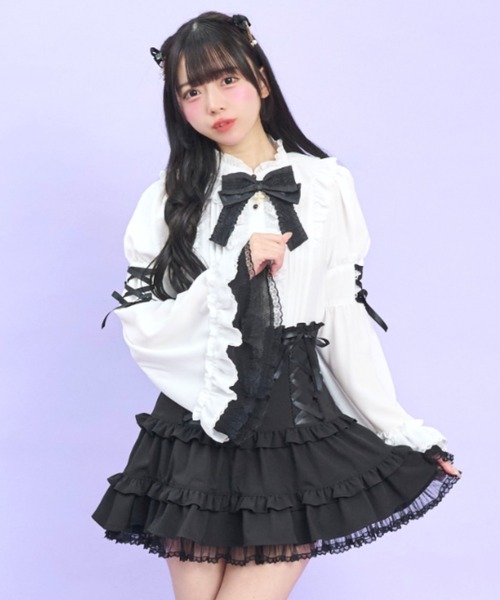 Secret Honey(シークレットハニー)の「フレア袖スタンドカラーブラウス(シャツ/ブラウス・レディース・ブラック/オフホワイト/グレー・MEDIUM)」の16枚目の写真