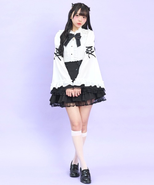 Secret Honey(シークレットハニー)の「フレア袖スタンドカラーブラウス(シャツ/ブラウス・レディース・ブラック/オフホワイト/グレー・MEDIUM)」の15枚目の写真