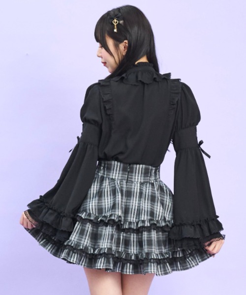 Secret Honey(シークレットハニー)の「フレア袖スタンドカラーブラウス(シャツ/ブラウス・レディース・ブラック/オフホワイト/グレー・MEDIUM)」の9枚目の写真