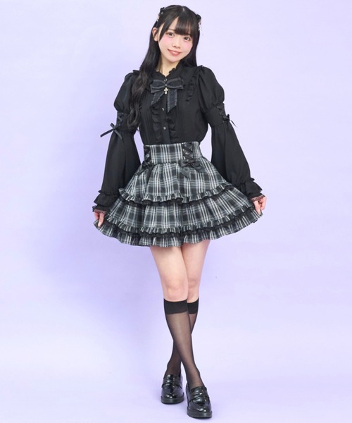 Secret Honey(シークレットハニー)の「フレア袖スタンドカラーブラウス(シャツ/ブラウス・レディース・ブラック/オフホワイト/グレー・MEDIUM)」の8枚目の写真