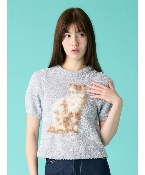 FURFUR(ファーファー)の「【WEB・一部店舗限定カラー】キャットモチーフジャガードニットトップス(ニット/セーター・レディース・ブラック/サックスブルー/ホワイト/ピンク・F)」の10枚目の写真