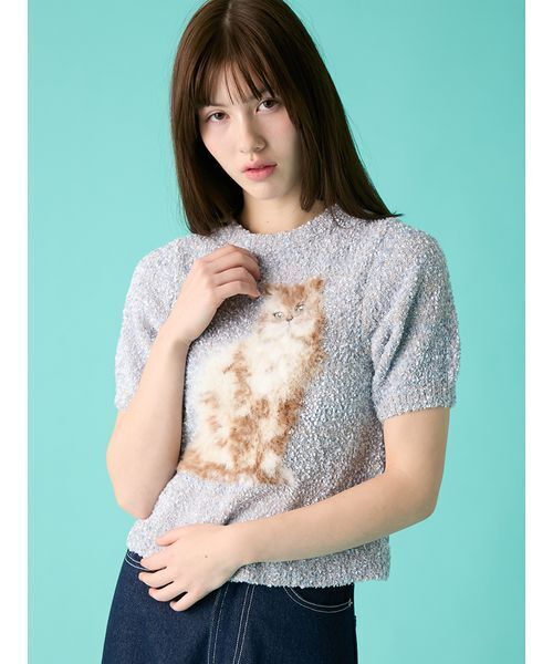 FURFUR(ファーファー)の「【WEB・一部店舗限定カラー】キャットモチーフジャガードニットトップス(ニット/セーター・レディース・ブラック/サックスブルー/ホワイト/ピンク・F)」の11枚目の写真