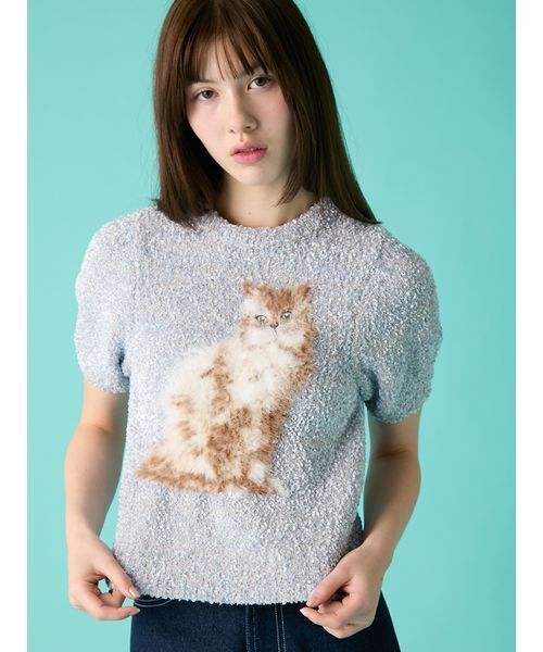 FURFUR(ファーファー)の「【WEB・一部店舗限定カラー】キャットモチーフジャガードニットトップス(ニット/セーター・レディース・ブラック/サックスブルー/ホワイト/ピンク・F)」の14枚目の写真