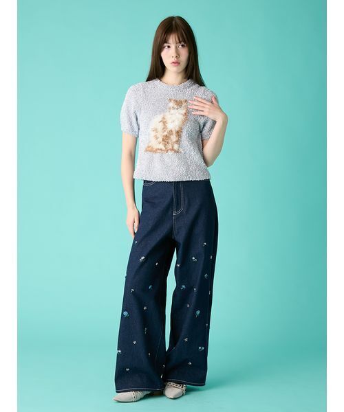 FURFUR(ファーファー)の「【WEB・一部店舗限定カラー】キャットモチーフジャガードニットトップス(ニット/セーター・レディース・ブラック/サックスブルー/ホワイト/ピンク・F)」の15枚目の写真