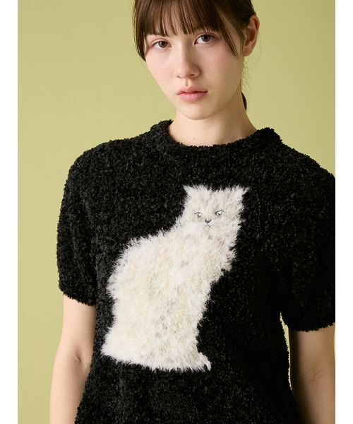 FURFUR(ファーファー)の「【WEB・一部店舗限定カラー】キャットモチーフジャガードニットトップス(ニット/セーター・レディース・ブラック/サックスブルー/ホワイト/ピンク・F)」の16枚目の写真