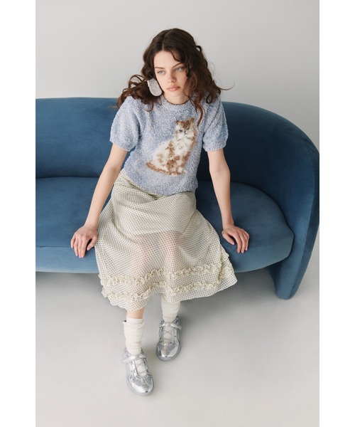 FURFUR(ファーファー)の「【WEB・一部店舗限定カラー】キャットモチーフジャガードニットトップス(ニット/セーター・レディース・ブラック/サックスブルー/ホワイト/ピンク・F)」の6枚目の写真