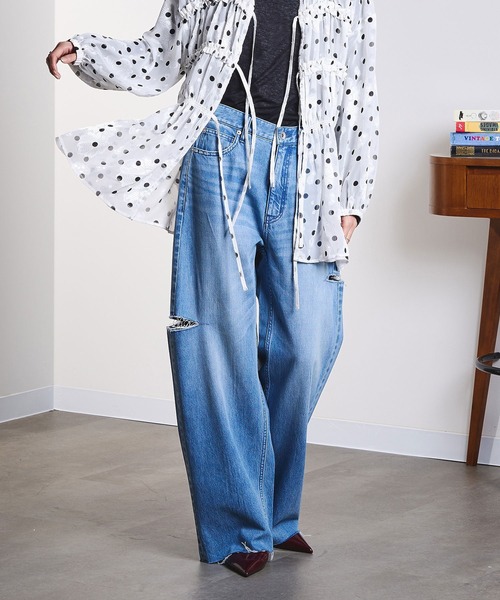 ROSE BUD（ローズバッド）の「SLIT DENIM PANTS（デニムパンツ・レディース・ブラック/インディゴブルー・S/M）」の14枚目の写真
