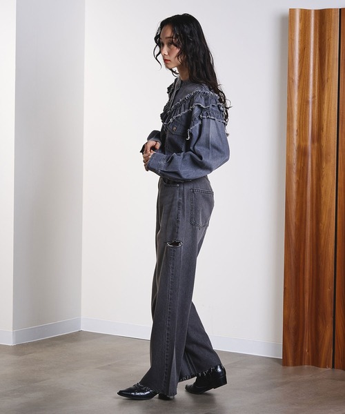 ROSE BUD（ローズバッド）の「SLIT DENIM PANTS（デニムパンツ・レディース・ブラック/インディゴブルー・S/M）」の7枚目の写真