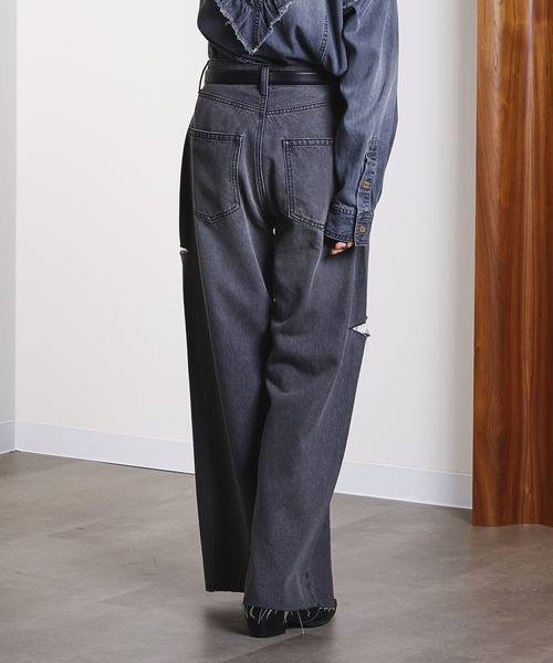 ROSE BUD（ローズバッド）の「SLIT DENIM PANTS（デニムパンツ・レディース・ブラック/インディゴブルー・S/M）」の10枚目の写真