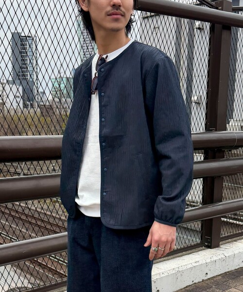 NOLLEY'S LIGHT（ノーリーズライト）の「シャーリングカーディガン（ブルゾン・メンズ・ブラック/ダークネイビー・L/M）」の4枚目の写真