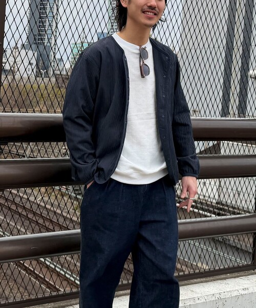 NOLLEY'S LIGHT（ノーリーズライト）の「シャーリングカーディガン（ブルゾン・メンズ・ブラック/ダークネイビー・L/M）」の6枚目の写真