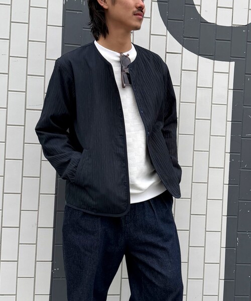 NOLLEY'S LIGHT（ノーリーズライト）の「シャーリングカーディガン（ブルゾン・メンズ・ブラック/ダークネイビー・L/M）」の7枚目の写真