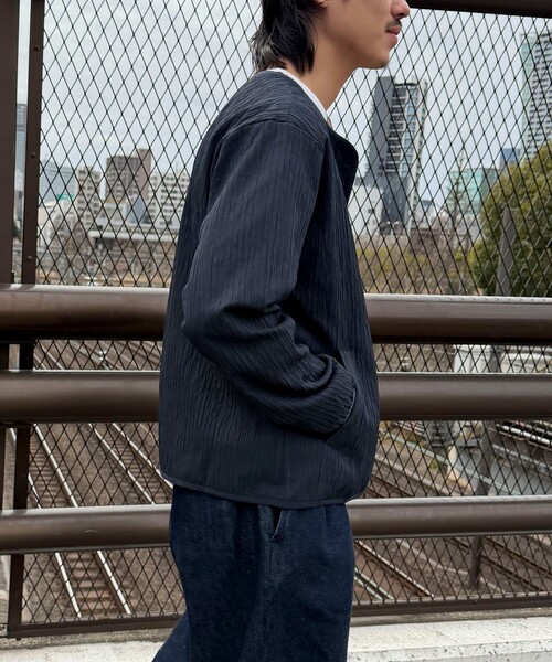 NOLLEY'S LIGHT（ノーリーズライト）の「シャーリングカーディガン（ブルゾン・メンズ・ブラック/ダークネイビー・L/M）」の10枚目の写真