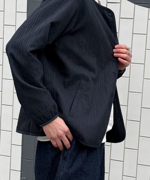 NOLLEY'S LIGHT（ノーリーズライト）の「シャーリングカーディガン（ブルゾン・メンズ・ブラック/ダークネイビー・L/M）」の14枚目の写真