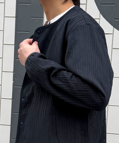 NOLLEY'S LIGHT（ノーリーズライト）の「シャーリングカーディガン（ブルゾン・メンズ・ブラック/ダークネイビー・L/M）」の15枚目の写真