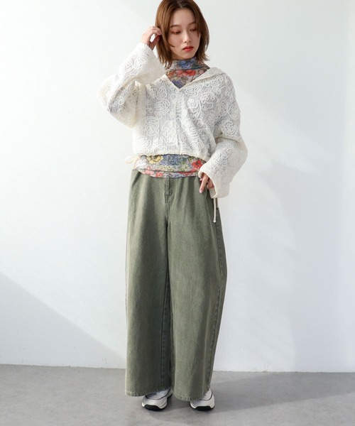 Three Four Time（ｽﾘｰﾌｫｰﾀｲﾑ）の「レトロフラワ―柄シアープルオーバー（ニット/セーター・レディース・グレー/ベージュ・FREE）」の8枚目の写真