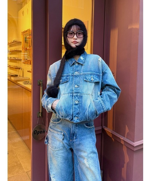 SORIN(ソリン )の「Balloon Soiled Denim Jacket/バルーン ソイルドデニムジャケット(デニムジャケット・レディース・インディゴブルー/ライトピンク・38)」の4枚目の写真