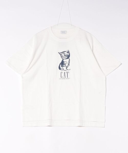 undeny.(アンディニ-)の「undeny/アンディニー CAT Tシャツ(Tシャツ/カットソー・レディース・ベージュ系その他/ホワイト/サックスブルー・F)」の1枚目の写真