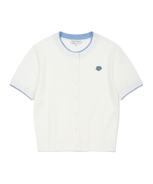 Wacky WiLLy(ワッキーウィリー)の「WOMEN'S LILY WAPPEN ROUND NECK SHORT SLEEVE CARDIGAN(カーディガン/ボレロ・レディース・イエロー/グレー/ホワイト・MEDIUM/SMALL/LARGE)」の1枚目の写真