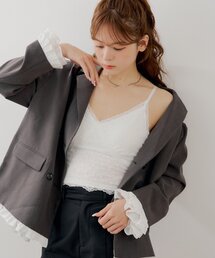 カップ付きレースリブキャミ