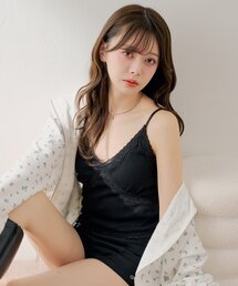 カップ付きレースリブキャミ