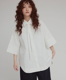 W:Huku | 【W:Huku / スムースタッチコットン】ボウタイ ハーフ ブラウス/ 半袖 ハーフスリーブ / Smooth Touch Cotton Bow Tie Half Blouse(シャツ/ブラウス)