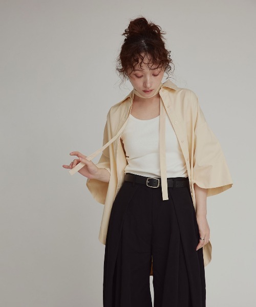 W:Huku(フーク)の「【W:Huku / スムースタッチコットン】ボウタイ ハーフ ブラウス/ 半袖 ハーフスリーブ / Smooth Touch Cotton Bow Tie Half Blouse(シャツ/ブラウス・レディース・ベージュ系その他/ブラック/スカイブルー/オフホワイト・FREE)」の8枚目の写真