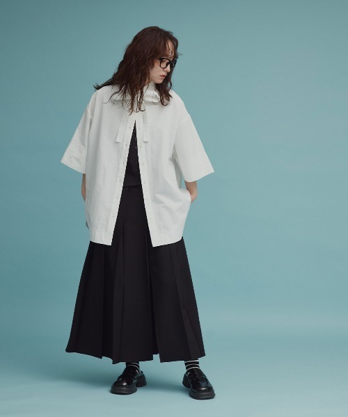 W:Huku(フーク)の「【W:Huku / スムースタッチコットン】ボウタイ ハーフ ブラウス/ 半袖 ハーフスリーブ / Smooth Touch Cotton Bow Tie Half Blouse(シャツ/ブラウス・レディース・ベージュ系その他/ブラック/スカイブルー/オフホワイト・FREE)」の9枚目の写真