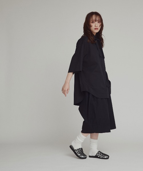 W:Huku(フーク)の「【W:Huku / スムースタッチコットン】ボウタイ ハーフ ブラウス/ 半袖 ハーフスリーブ / Smooth Touch Cotton Bow Tie Half Blouse(シャツ/ブラウス・レディース・ベージュ系その他/ブラック/スカイブルー/オフホワイト・FREE)」の10枚目の写真
