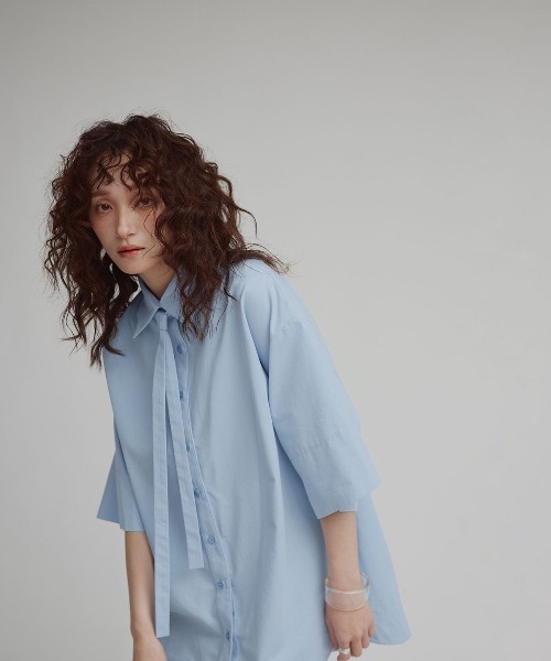 W:Huku(フーク)の「【W:Huku / スムースタッチコットン】ボウタイ ハーフ ブラウス/ 半袖 ハーフスリーブ / Smooth Touch Cotton Bow Tie Half Blouse(シャツ/ブラウス・レディース・ベージュ系その他/ブラック/スカイブルー/オフホワイト・FREE)」の11枚目の写真