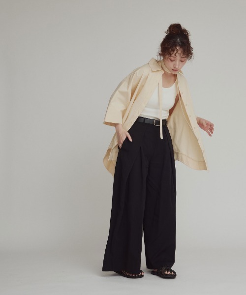 W:Huku(フーク)の「【W:Huku / スムースタッチコットン】ボウタイ ハーフ ブラウス/ 半袖 ハーフスリーブ / Smooth Touch Cotton Bow Tie Half Blouse(シャツ/ブラウス・レディース・ベージュ系その他/ブラック/スカイブルー/オフホワイト・FREE)」の13枚目の写真
