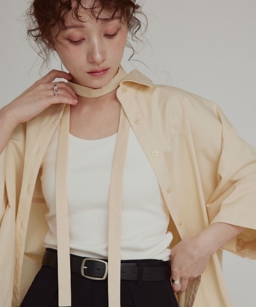 W:Huku(フーク)の「【W:Huku / スムースタッチコットン】ボウタイ ハーフ ブラウス/ 半袖 ハーフスリーブ / Smooth Touch Cotton Bow Tie Half Blouse(シャツ/ブラウス・レディース・ベージュ系その他/ブラック/スカイブルー/オフホワイト・FREE)」の16枚目の写真