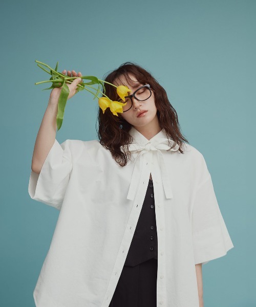 W:Huku(フーク)の「【W:Huku / スムースタッチコットン】ボウタイ ハーフ ブラウス/ 半袖 ハーフスリーブ / Smooth Touch Cotton Bow Tie Half Blouse(シャツ/ブラウス・レディース・ベージュ系その他/ブラック/スカイブルー/オフホワイト・FREE)」の17枚目の写真