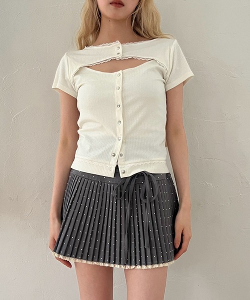 MORE self LOVE(モアセルフラブ)の「オープンカットトップス(Tシャツ/カットソー・レディース・ブラック/グレー/オフホワイト・FREE)」の2枚目の写真