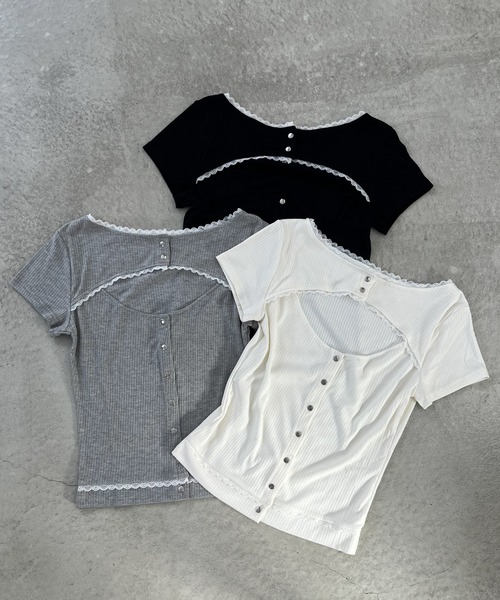 MORE self LOVE(モアセルフラブ)の「オープンカットトップス(Tシャツ/カットソー・レディース・ブラック/グレー/オフホワイト・FREE)」の18枚目の写真