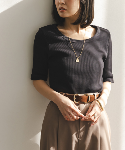 Noble（ノーブル）の「ULTIMAコットンラウンドネックT（Tシャツ/カットソー・レディース・ブラック/ピンク/ホワイト/ライトグレー・FREE）」の3枚目の写真