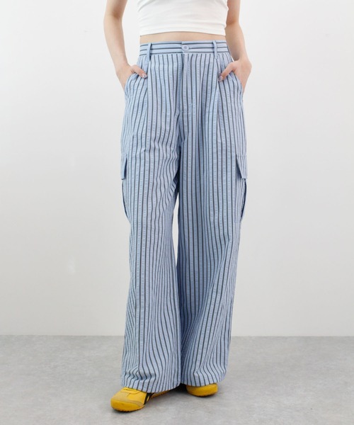 ABYS（アビス）の「【ドロスト付き】ポコポコ ストライプ カーゴパンツ（カーゴパンツ・レディース・ブルー/ピンク/ホワイト・MEDIUM/LARGE）」の4枚目の写真