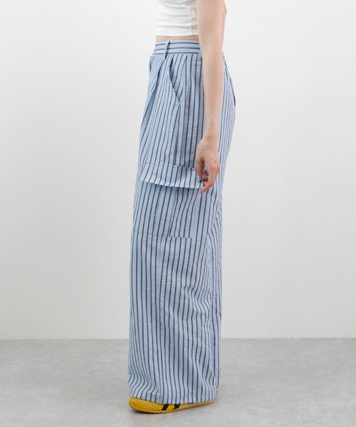 ABYS（アビス）の「【ドロスト付き】ポコポコ ストライプ カーゴパンツ（カーゴパンツ・レディース・ブルー/ピンク/ホワイト・MEDIUM/LARGE）」の5枚目の写真