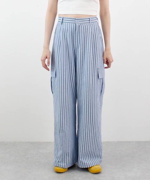 ABYS（アビス）の「【ドロスト付き】ポコポコ ストライプ カーゴパンツ（カーゴパンツ・レディース・ブルー/ピンク/ホワイト・MEDIUM/LARGE）」の6枚目の写真