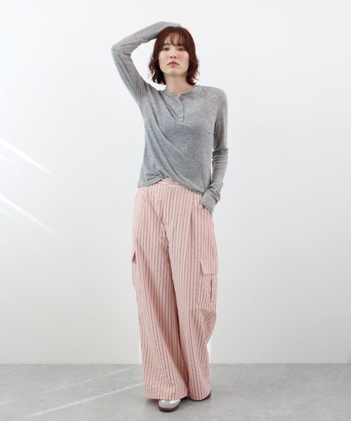 ABYS(アビス)の「【ドロスト付き】1本でコーデが決まる。 ストライプ×カーゴポケット ドロストワイドパンツ(カーゴパンツ・レディース・ブルー/ピンク/ホワイト・MEDIUM/LARGE)」の20枚目の写真